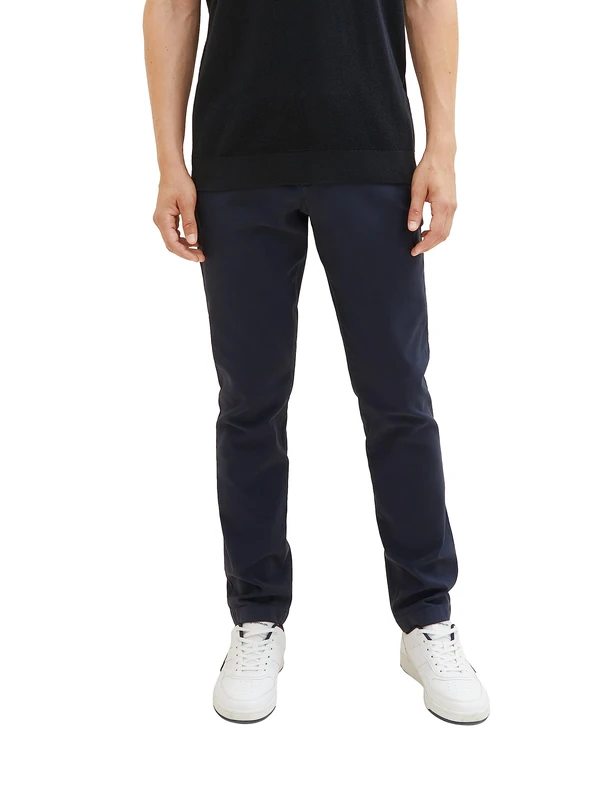 TOM TAILOR Men's Slim Fit Chino Trousers Made of Stretch Pique with Belt, 32374 - Navy Zig Zag Structure, 31 W/34 L