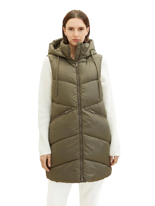 TOM TAILOR Women's Longstyle Quilted Vest, 11848-jungle Soil Green, 46