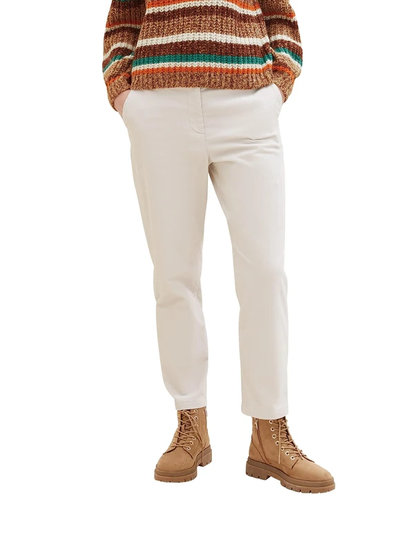 TOM TAILOR Women's Basic Chino Trousers, 16339-Clouds Grey, 34W x 28L - Image 1