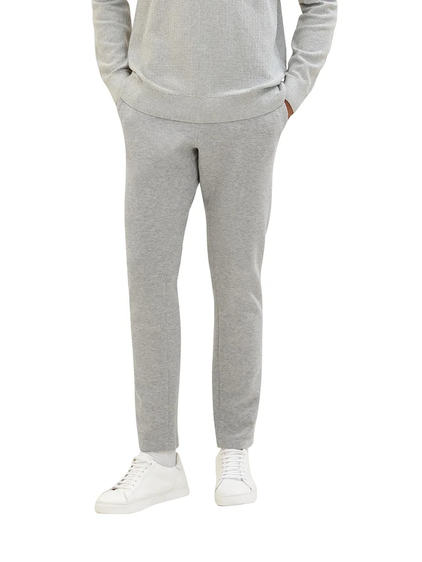 TOM TAILOR Men's 1037546 Slim fit piqué Chino Trousers in Jogger Style with Elastic Waistband, 12035-Grey Heather Melange, 33 W/32 L
