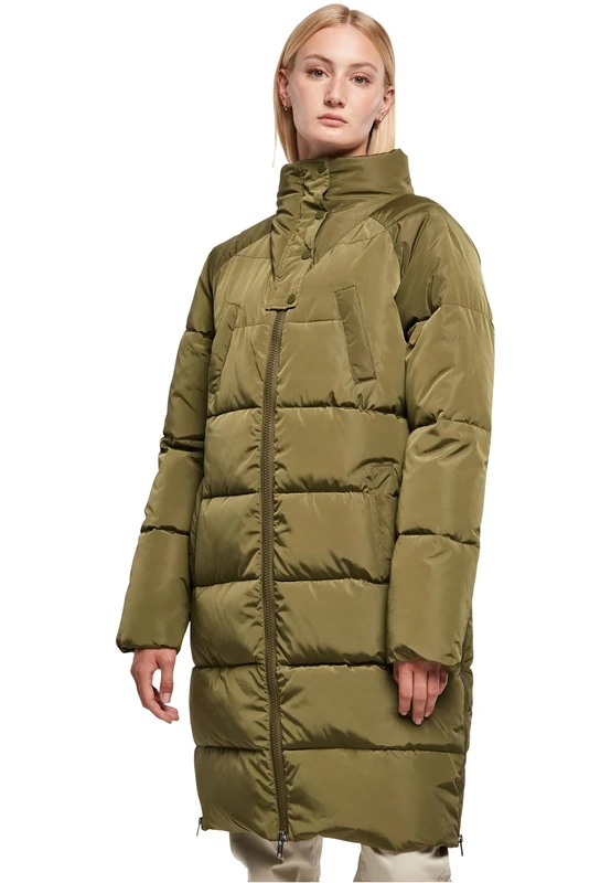Urban Classics Women's Ladies High Neck Puffer Coat Jacket, Olive, S