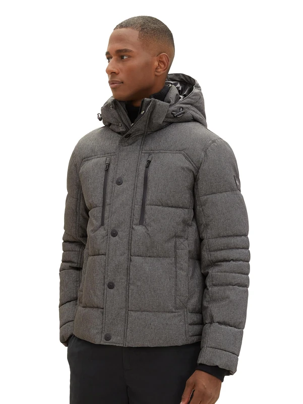 TOM TAILOR Men's 1038935 Winter Jacket with Removable Hood (Pack of 1), 28007 - Grey Garment Dye Structure, XXL