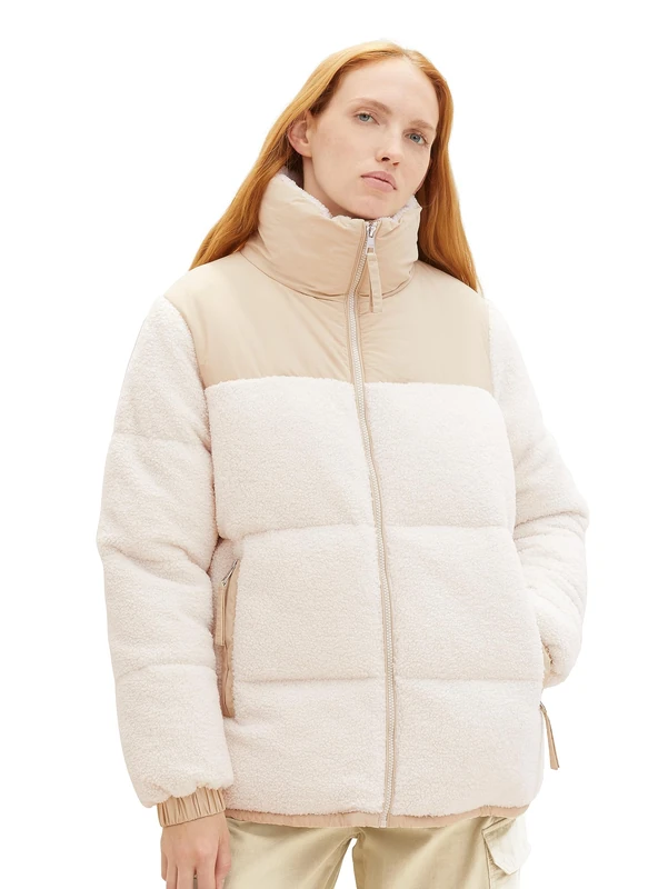 TOM TAILOR Denim Women's Teddy Puffer Quilted Jacket, 10348-gardenia white, XL