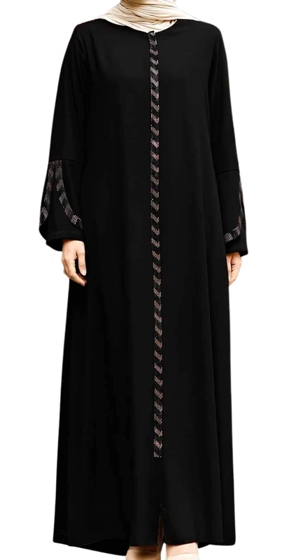 istanbul styles Women's Abaya Long Sleeve Open Quarry Floor Length Zipper Floor Length Turkish Islamic Fashion (UK, Alpha, XXL, Regular, Regular, Black) - Image 1