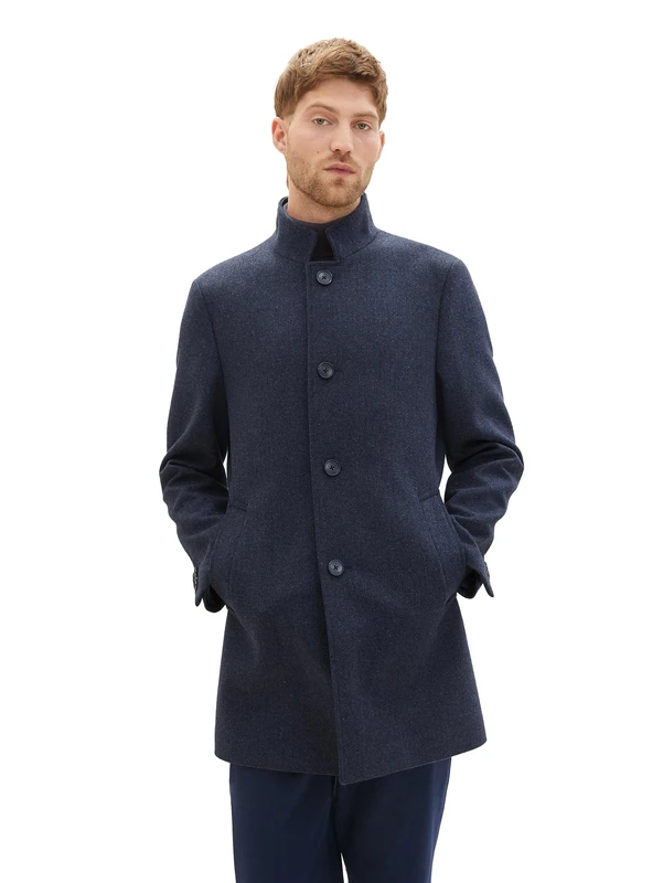 TOM TAILOR Men's Wool Coat, 32530 - Blue Small Herringbone, XXL