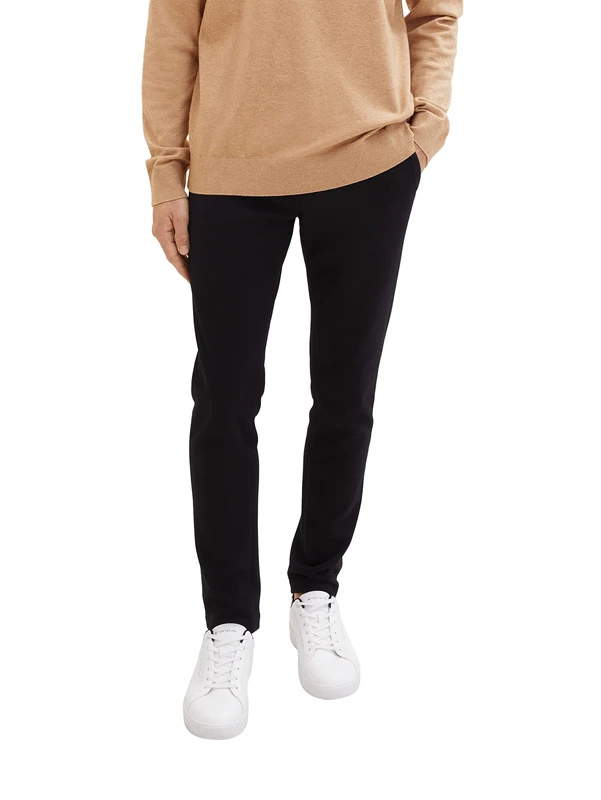 TOM TAILOR Men's Slim Fit Piqué Chino Trousers in Jogger Style with Elastic Waistband, 29999-black, 34 W/32 L