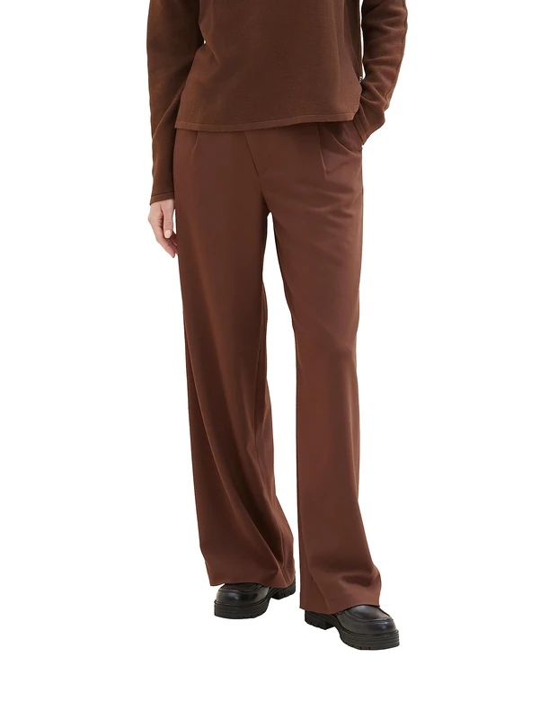 TOM TAILOR Denim Women's Trousers with Wide Leg and Waistband Detail, 19714-roasted Coffee Brown, S