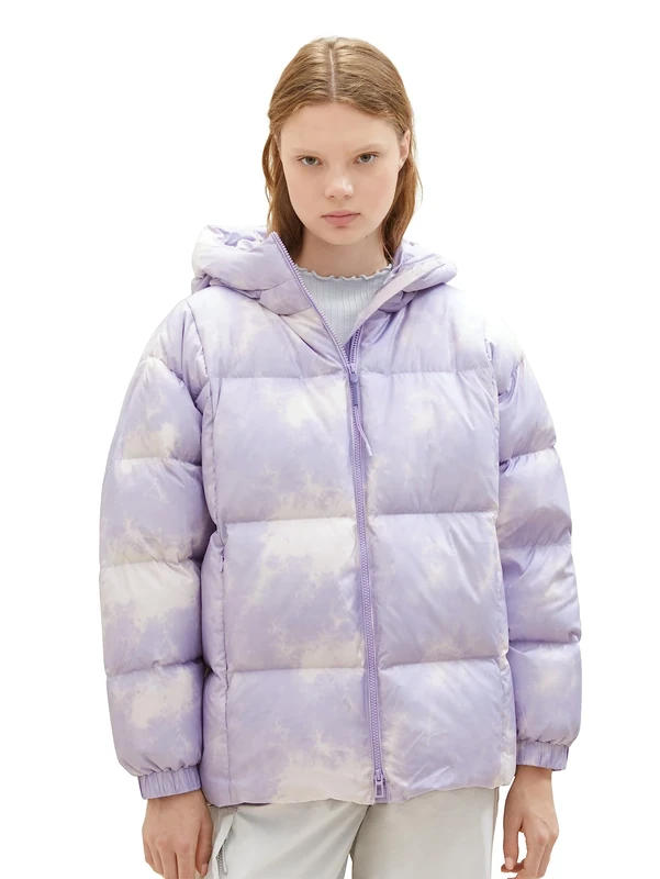 TOM TAILOR Denim Women's 1037592 Recycled Down Puffer Jacket with Hood, 32832-Lilac Batik, L