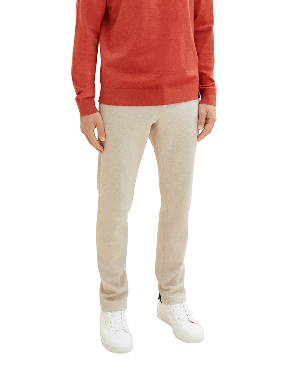 TOM TAILOR Men's Slim Fit Piqué Chino Trousers in Jogger Style with Elastic Waistband, 29114-beige Pique Melange, 32 W/34 L