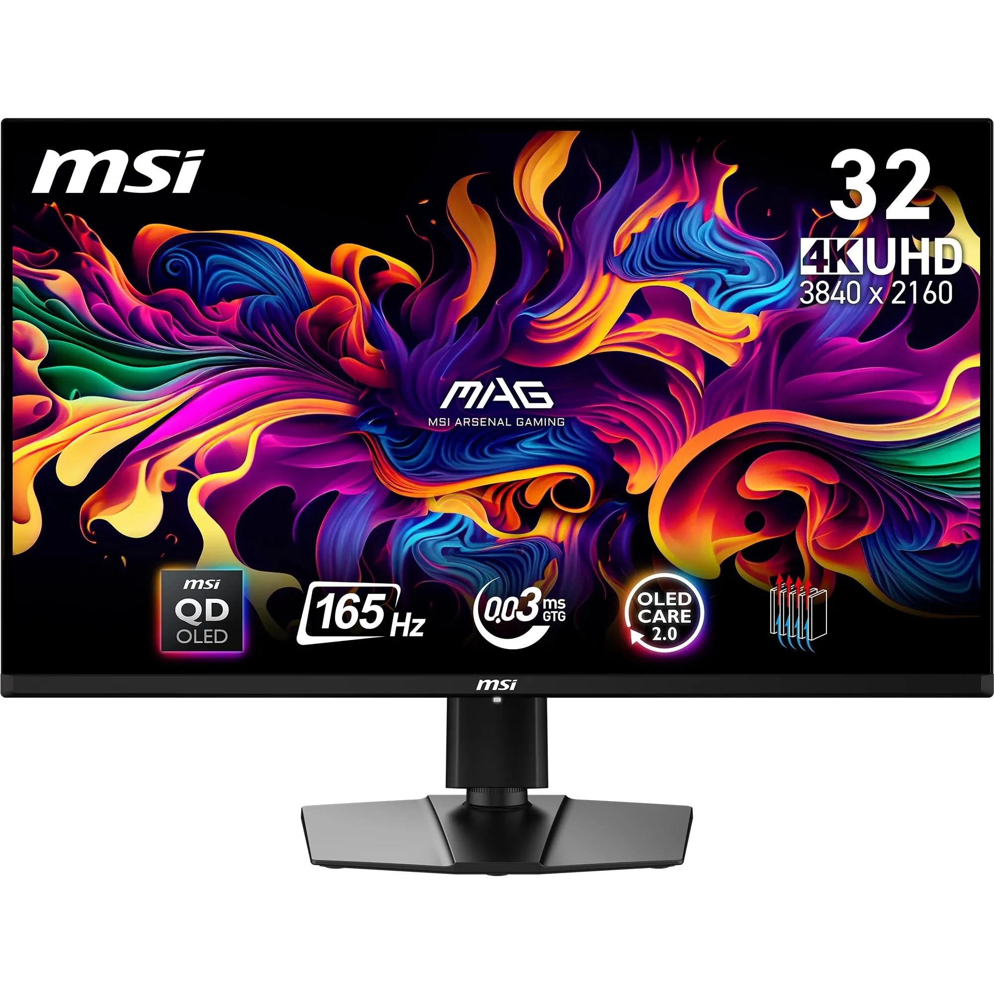 MSI MAG 321UP QD-OLED 31.5 Inch 4K UHD Gaming Monitor - 3840x2160 Quantum Dot OLED Panel, 165Hz,0.03ms,DCI-P3, DisplayHDR True Black 400 - DP 1.4a, HDMI 2.1(UHD 165Hz), USB Type-C