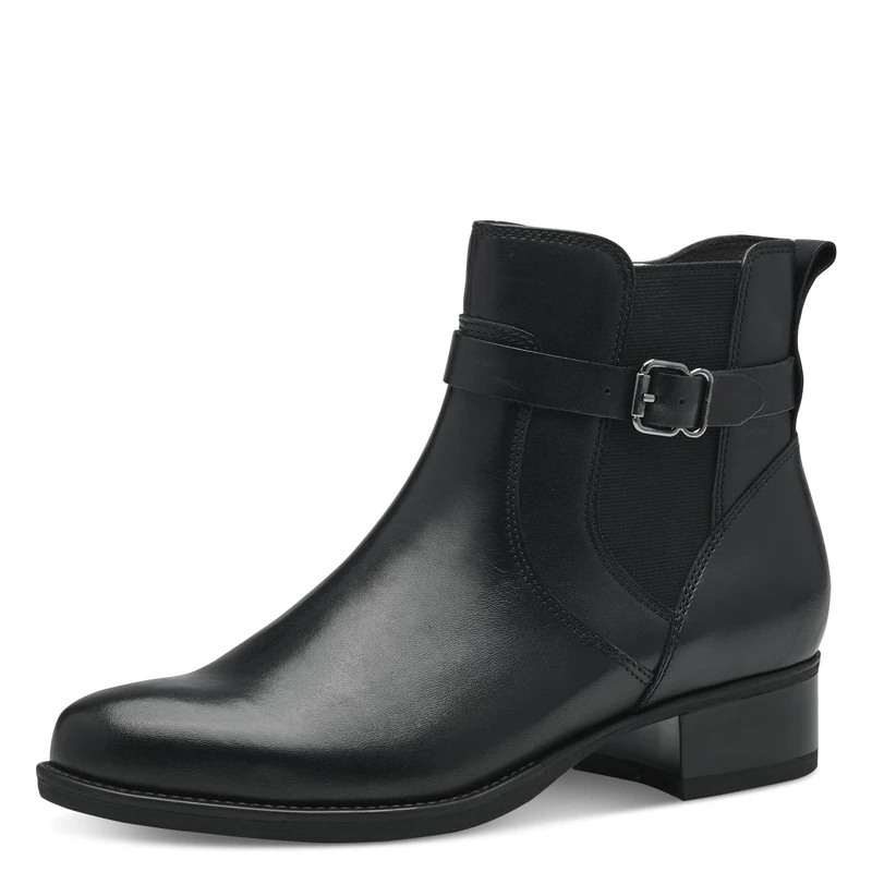 Tamaris Women's Chelsea Boots Leather Block Heel, black, 5 UK
