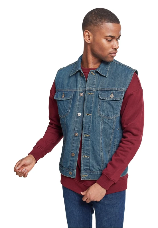 Urban Classics Men's Tb514-denim Vest, Denim Blue, 3XL