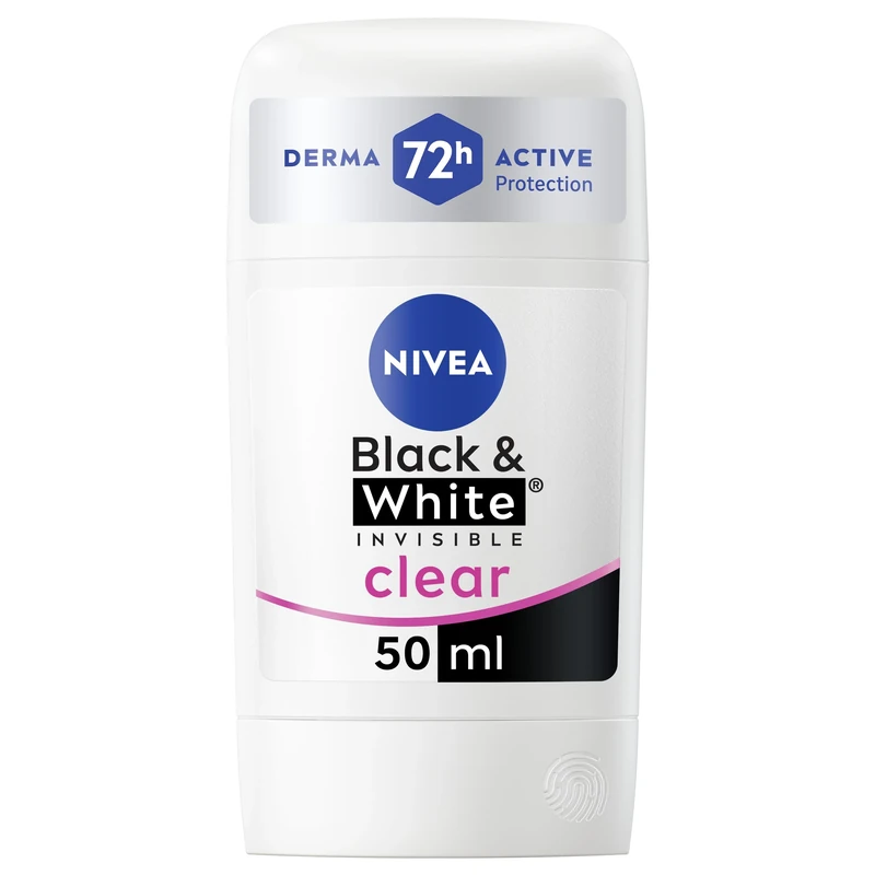 NIVEA Black & White Invisible Anti-Perspirant Stick (50ml), 72hr Anti-Sweat Deodorant Stick for Women, No Stains on Black and White Clothes