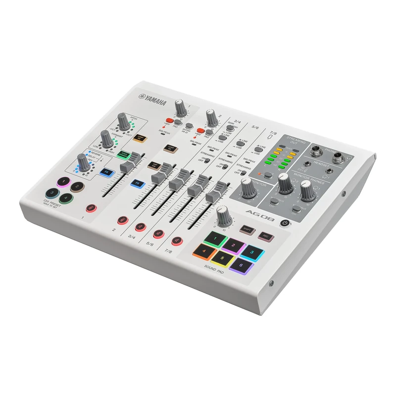 Yamaha AG08 White 8-Channel Live Streaming Loopback Mixer/USB Interface with Steinberg Software Suite