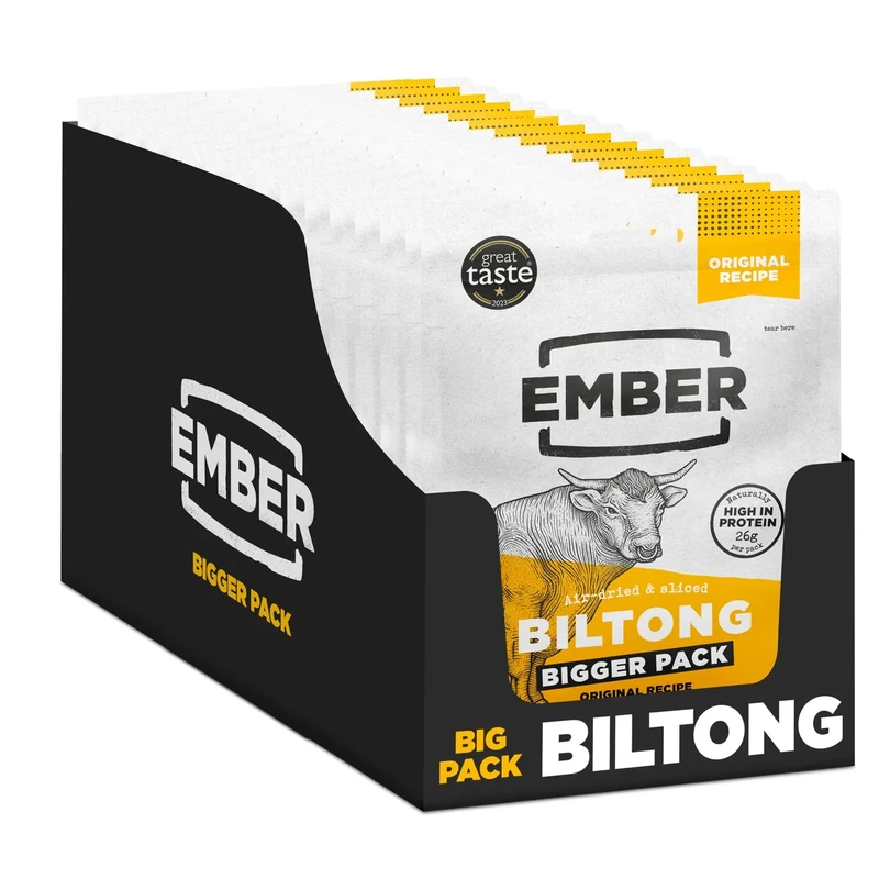 EMBER Snacks - Biltong Beef Jerky - Protein Keto Snacks, Gluten Free, from British and Irish Beef (15 x 50g Original)
