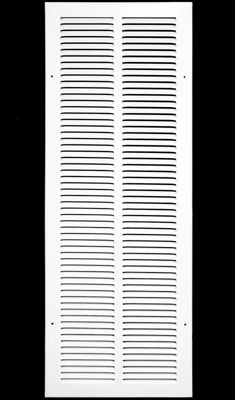 HVAC Premium 12'' x 30'' [Duct Opening] Flat Stamped Steel Return Air Grille - Sidewall and Ceiling - HVAC Vent Duct Cover - White [Outer Dimensions: 13.75''w X 31.75''h]