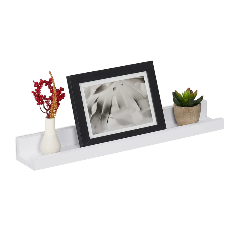 Relaxdays Floating Shelf, Simple Wall Rack for Storage, Picture Frames, Spices or Decor, HWD: 5 x 48 x 8 cm, MDF, White, Fibreboard