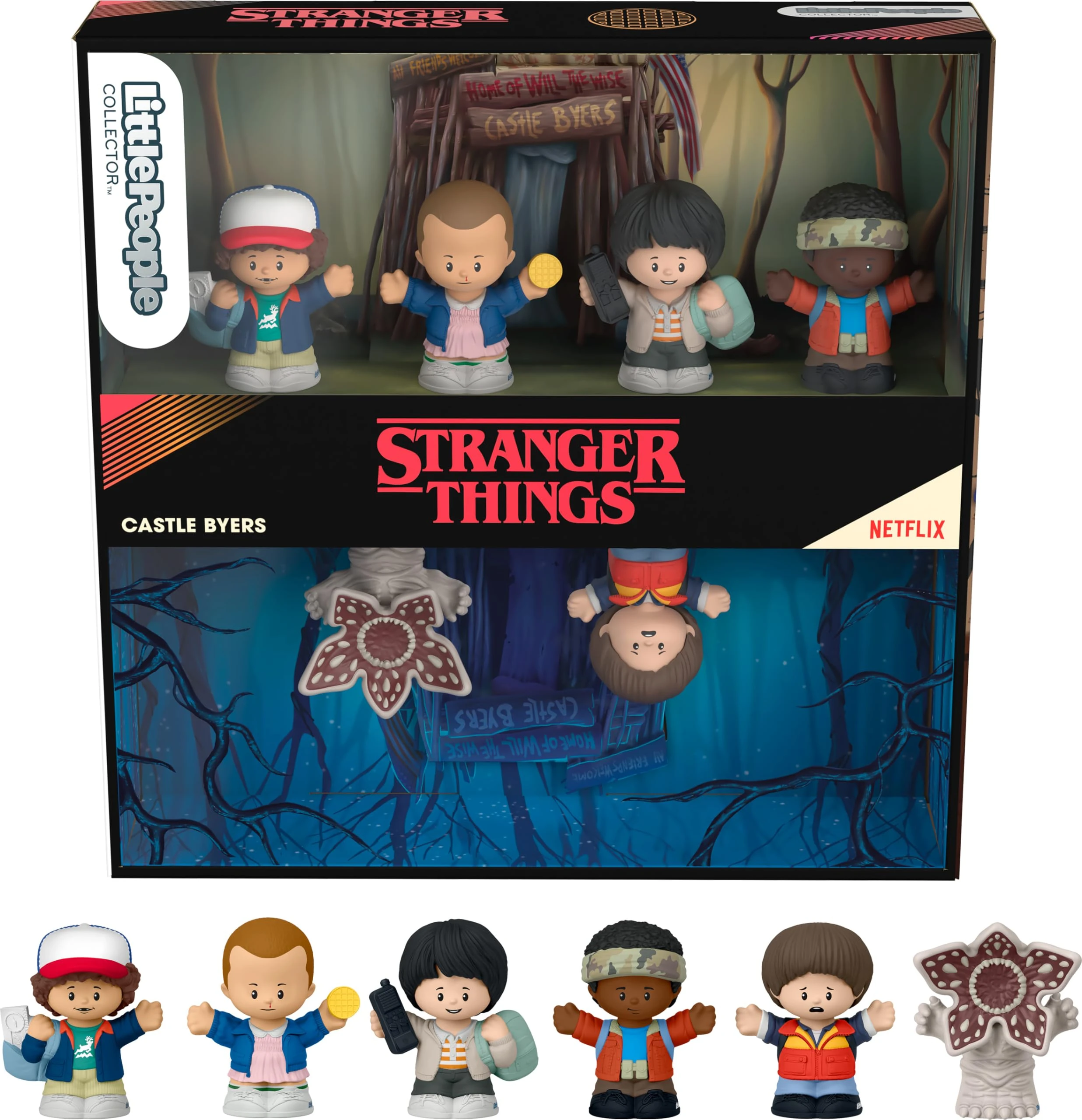 Little People COLLECTOR Stranger Things Castle Byers Special Edition Set, 6 Figures in a Gift Display Box for Adults & Fans, HTP36