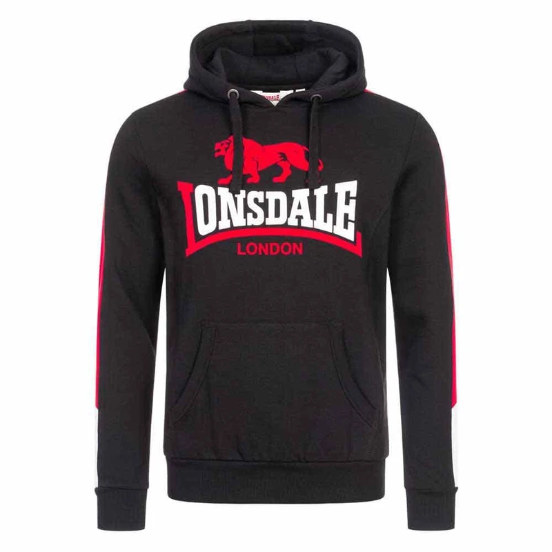 Lonsdale Men's Langwell Hooded Sweatshirt, Black/White/Red, M