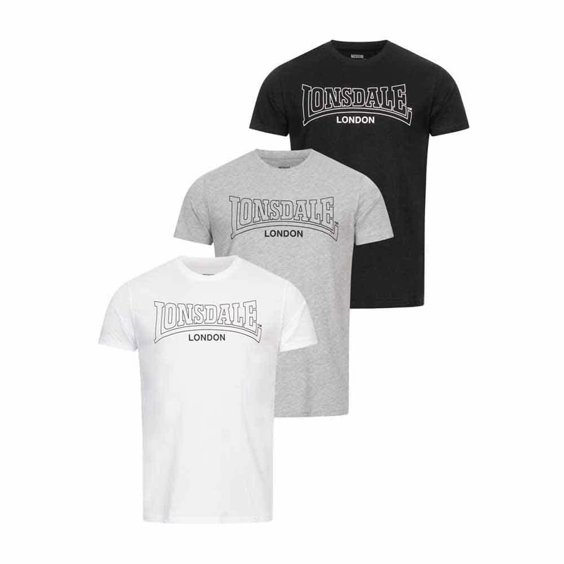 Lonsdale Men's Beanley Leisure T-Shirt, Black/White/Marl Grey, XXL