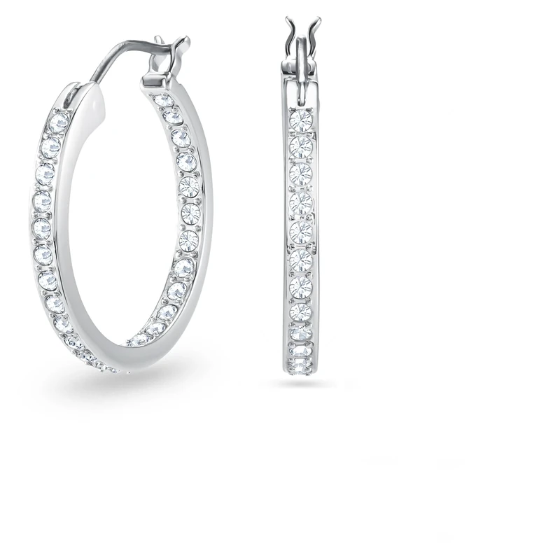 Swarovski Sommerset hoop earrings, White, Rhodium plated