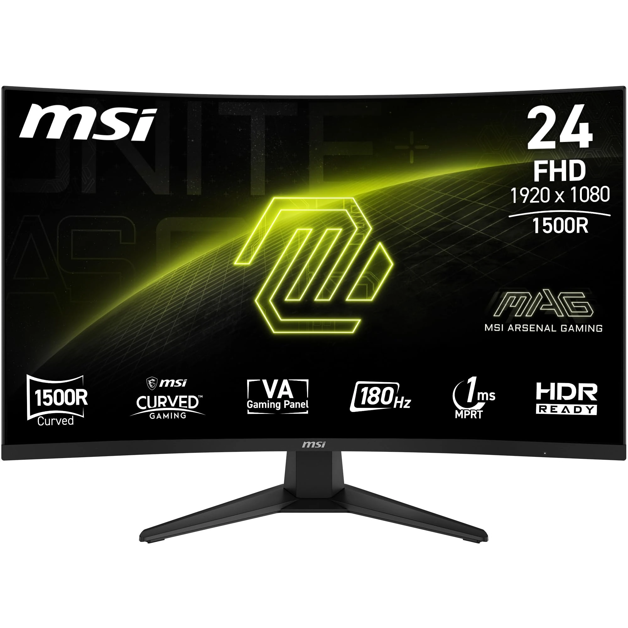 MSI MAG 244C 24 Inch FHD Curved Gaming Monitor - 1500R 1920 x 1080 VA Panel, 1ms, Adaptive Sync - DP 1.2a, HDMI 2.0b CEC