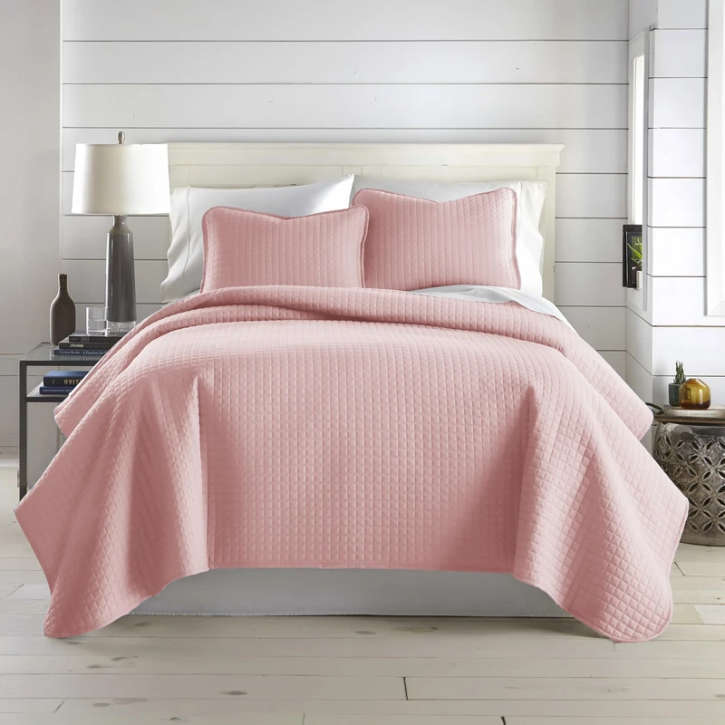 Southshore Fine Living, Inc. Pink King Quilt Set with 2 Pillow Shams, Stitched Lightweight Coverlet, King Size, Stain & Pet Hair Resistant Bedding Set, Fits Standard or California Beds, Pastel Pink