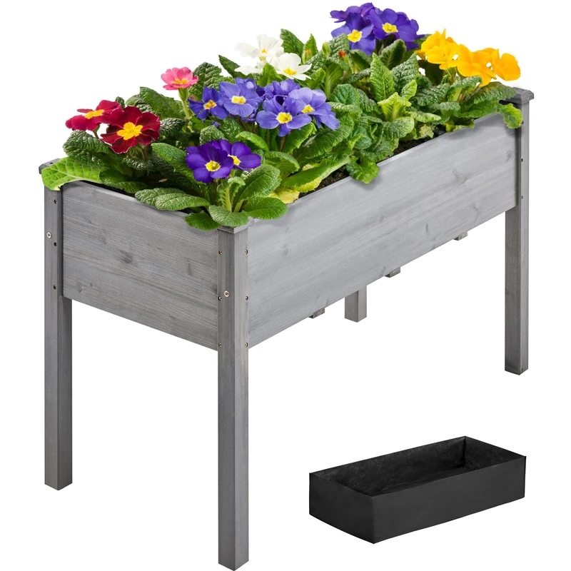 Yaheetech 1Pcs Raised Garden Bed Fir Wood Elevated Planter Box Rectangle Planting Raised Bed Stand Pot Outdoor Planter for Vegetable/Flower/Herb, 120.5 x 59 x 76cm, Grey