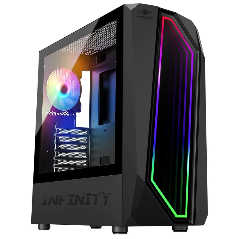 Spirit Of Gamer - INFINITY ARTIC | Black Gaming PC Case | RGB Medium Empty Tower with Tempered Glass Sidewall | ATX, mATX, ITX Compatible | 2 x 120 mm PC Fans including 1 ARGB