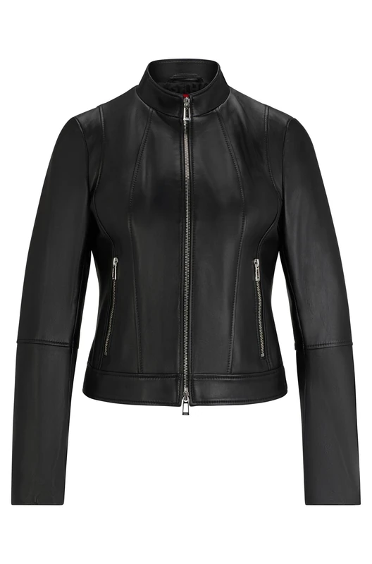 HUGO Women's Lasatta Leather Jacket, Black 1, XXS
