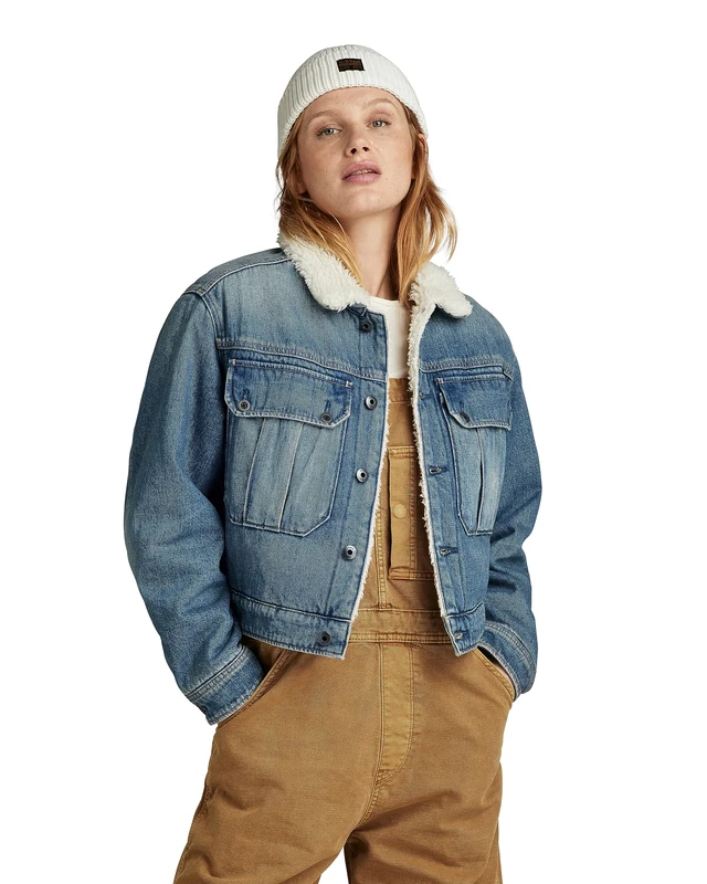 G-Star Women's Short Sherpa Denim jacket Wmn, Blue (antique faded blue agave D23686-D436-G129), XS