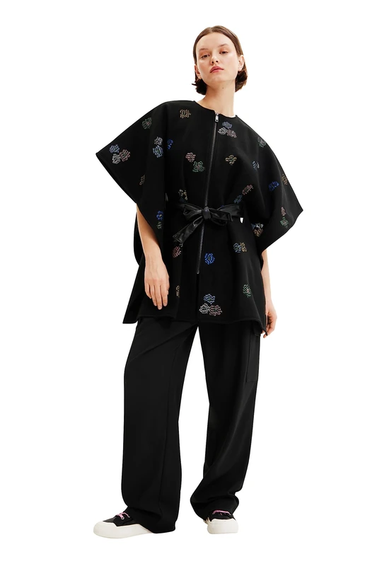 Desigual Women's Poncho_THREADFLOR Milan, Black, One Size