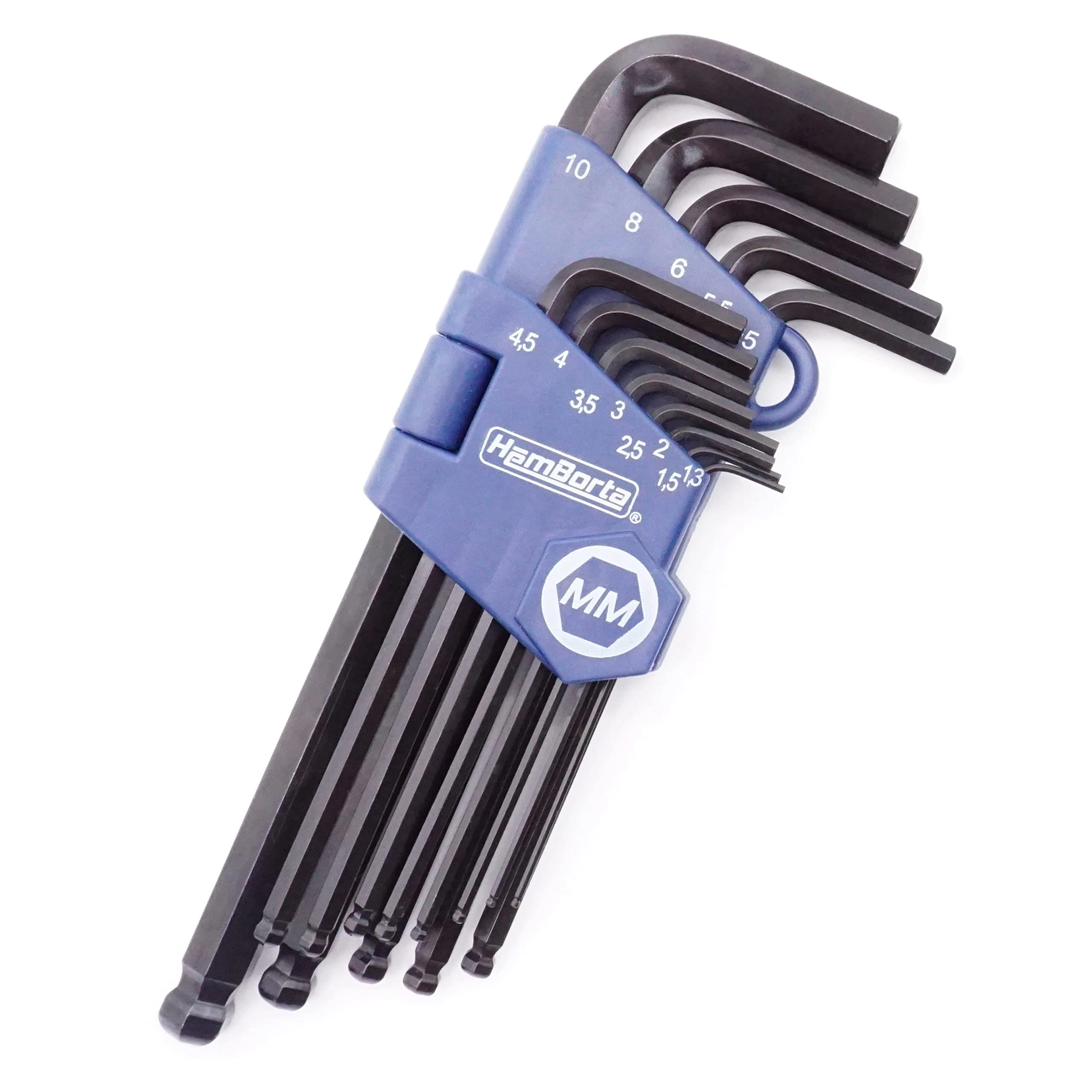 HemBorta® Metric Allen Key Set Ball End 13pcs, Long Metric Alan Keys Sets 1.27-10mm MM Allen Keys, Heat Treated Hex Key Set with CRV Steel Allan Keyes