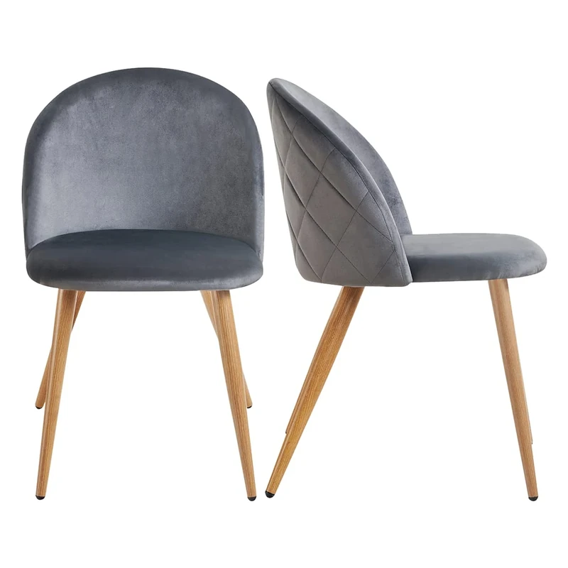 FurnitureR Set of 2 Dining Chairs, Soft Chair, Kitchen Chair with Backrest, Comfortable Velvet Sofa for Living Room, Home, Minimalist Design, Grey