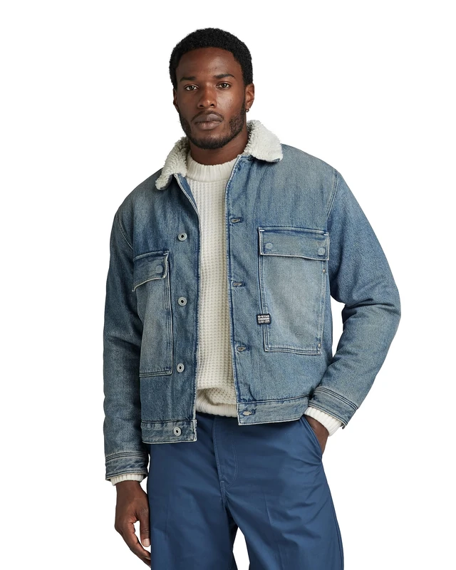G-Star Men's Utility Flap Pocket Sherpa Jacket, Blue (antique faded blue agave D23595-D436-G129), S