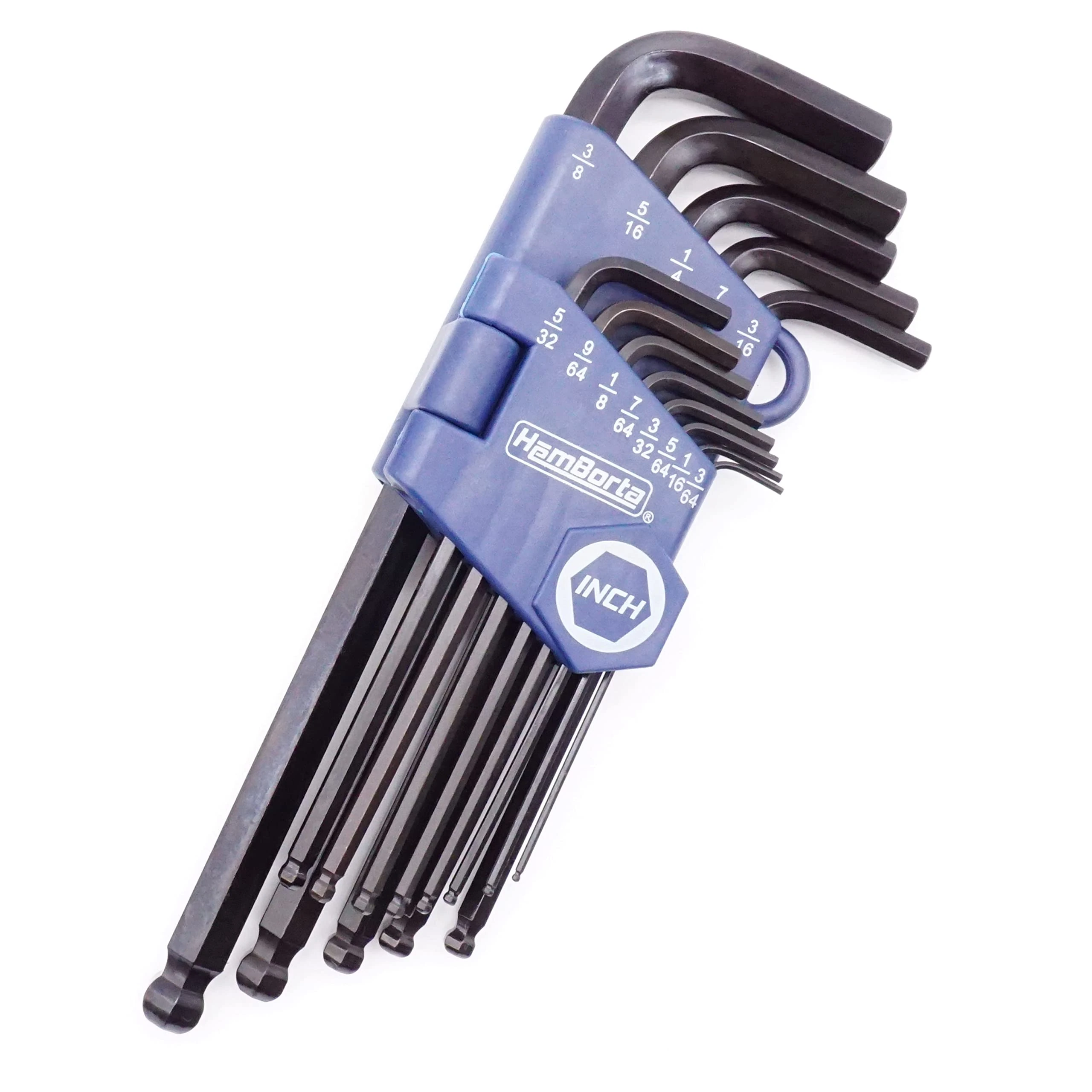 HemBorta® Imperial Allen Key Set Ball End 13pcs, Long Imperial Alan Keys Sets 3/64-3/8 Inch SAE Allen Keys, Heat Treated Hex Key Set with CRV Steel Allan Keyes