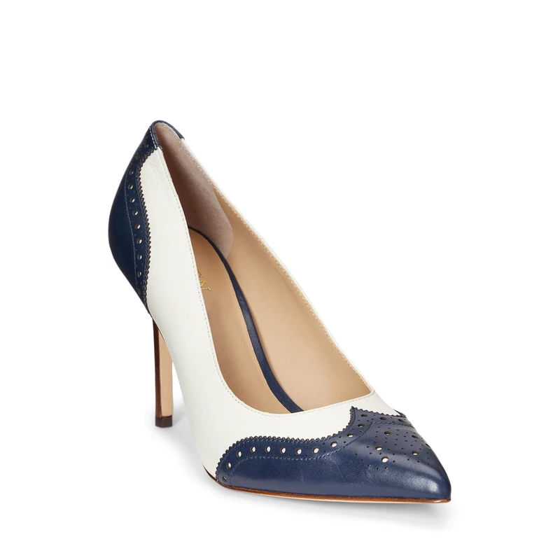 Lauren Ralph Lauren Women's Lynden Nappa & Burnished Leather Pump, French Navy, 5.5 UK