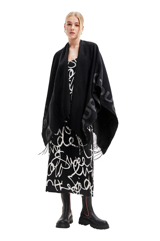 Desigual Women's Poncho_Logo Paris, Black, One Size - Image 1