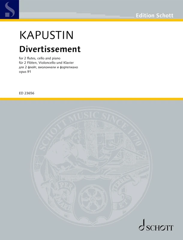 Kapustin: Divertissement Op. 91 for 2 Flutes, Cello, Piano Score and Parts: op. 91. 2 flutes, cello and piano. Partition et parties. - Image 1