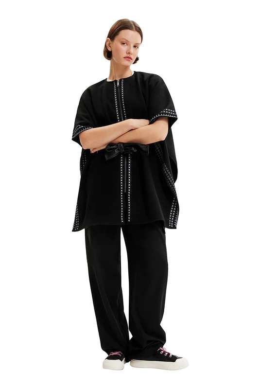 Desigual Women's Poncho_Cruces Milan, Black, One Size