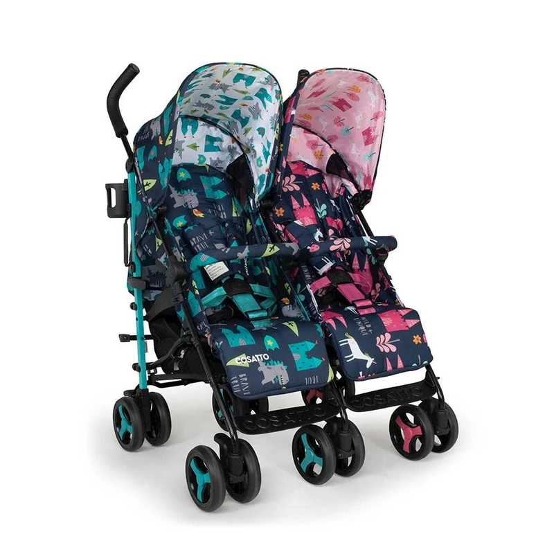 Cosatto Supa Dupa Double Stroller – Pushchair from Birth 0-25kg, Lightweight, Compact Fold, with Footmuffs, Cup Holder & Raincovers (Fairytale)