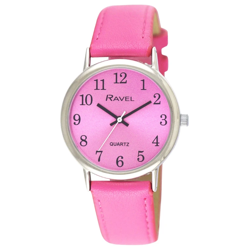 Ravel Women's Brighter Days Round Silver Watch - Fuschia Pink Quartz