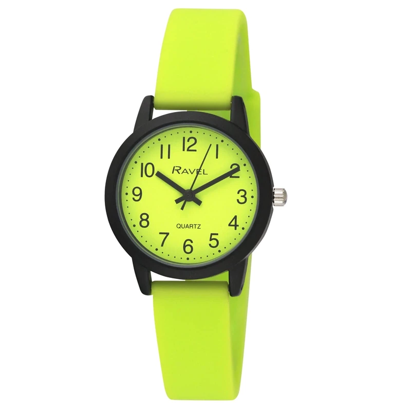 Ravel - Summer in Black Silicone Watch (30mm case) - Analogue Quartz - R1813.11 - Vivid Lime Green