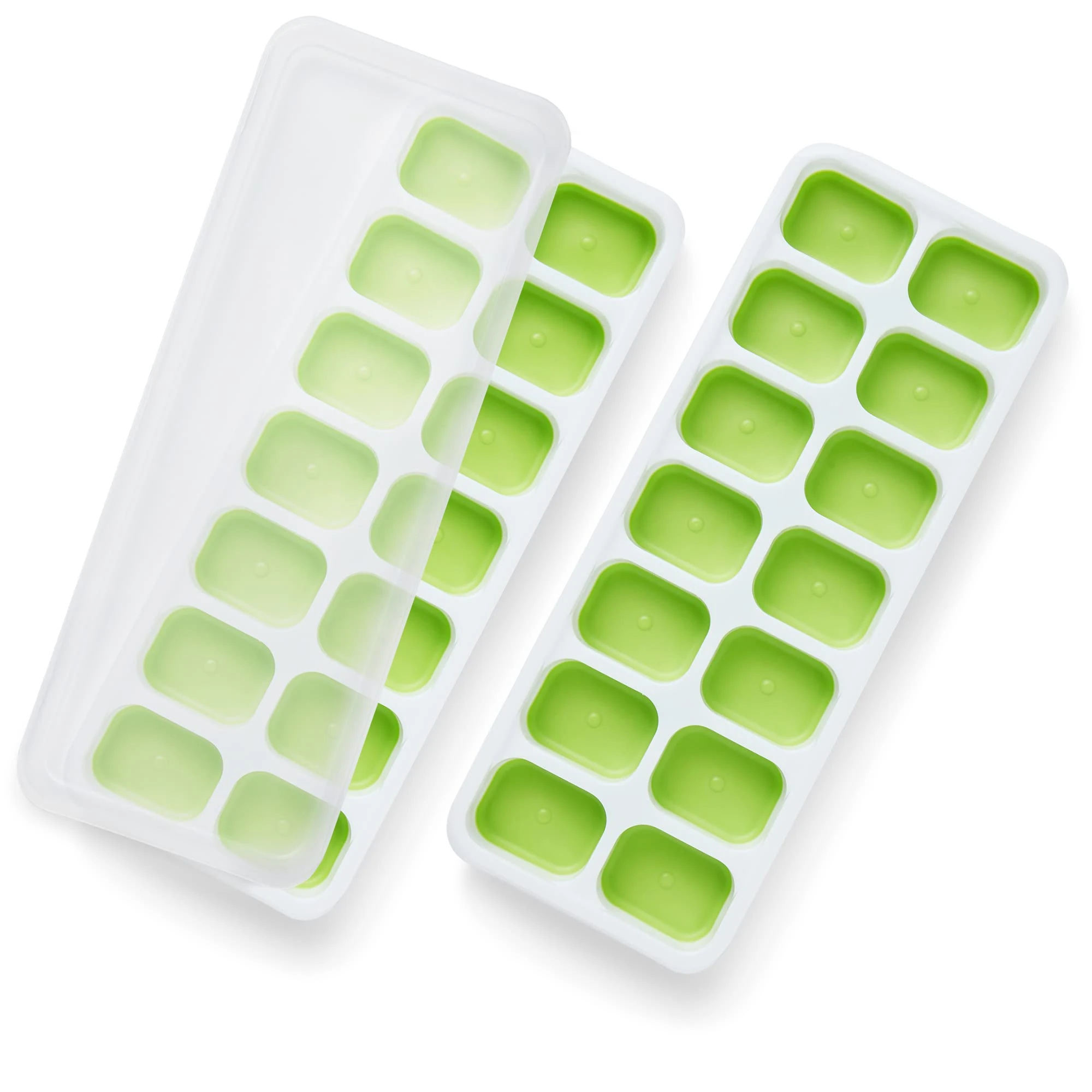 KEPLIN 2pk Silicone Ice Cube Trays with Non-Spill Lids, Easy to Remove Tray, LFGB Certified BPA Free, Flexible Silicone Ice Cube Moulds, Parties, Drinks, Cocktails & Frozen Liquids (Green)