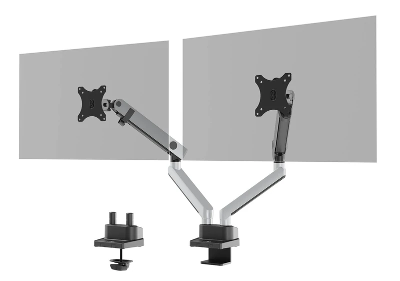 Durable Monitor Mount Select for 2 Screens - Monitor Stand with Clamp for Desks - VESA 75/100 - For Screens Upto 32 Inches - Height Adjustable, Rotate & Tilt - Securely Holds Screens Upto 8KG