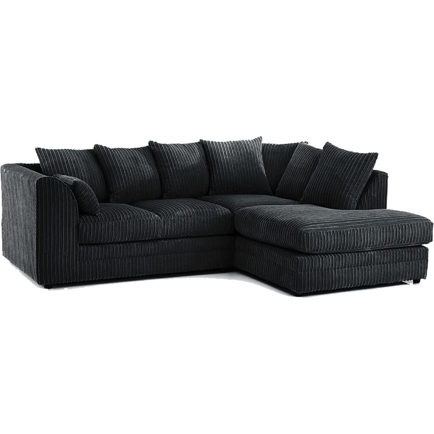 New Fabric Corner Sofa Black | Soft Jumbo Cord 3-4 Seater Corner Sofa (Black, Right Hand Facing)