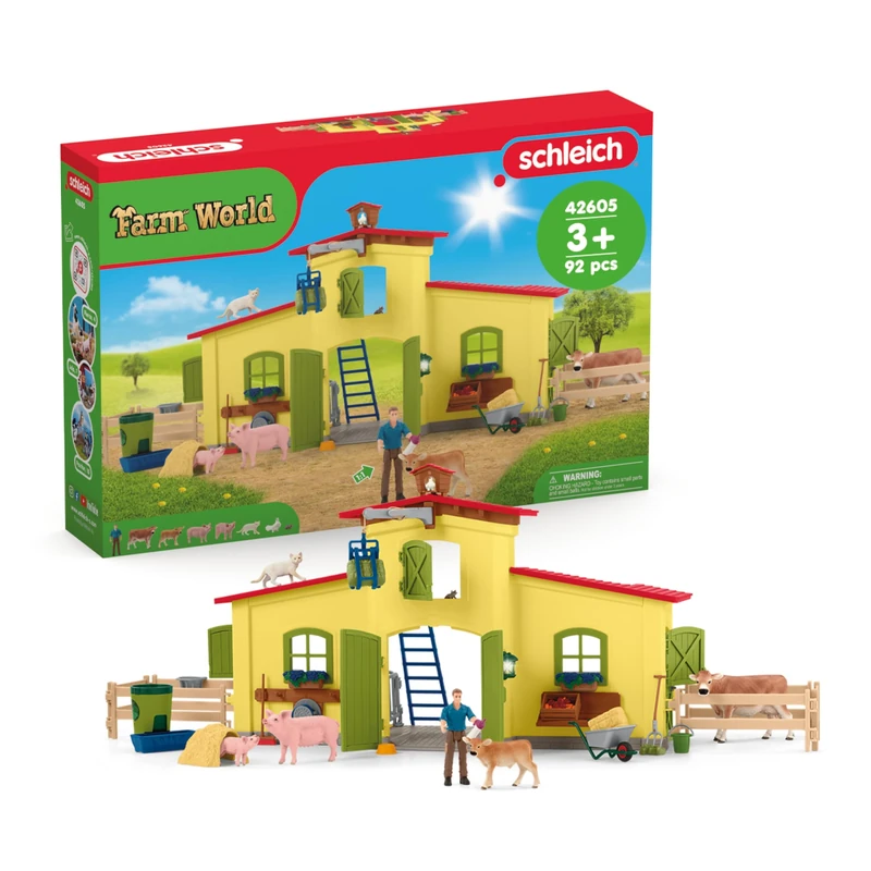 Ensemble de Figurines Animaux de la Ferme avec Accessoires - Coffret Ferme éducative de 92 Pieces avec Vache, Cheval, Cochon et