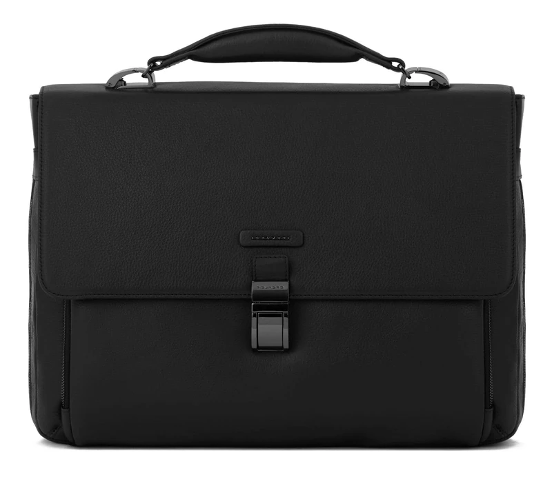 PIQUADRO Unisex's Modus Leather Briefcase with Flap and Closure, Black, Taglia Unica
