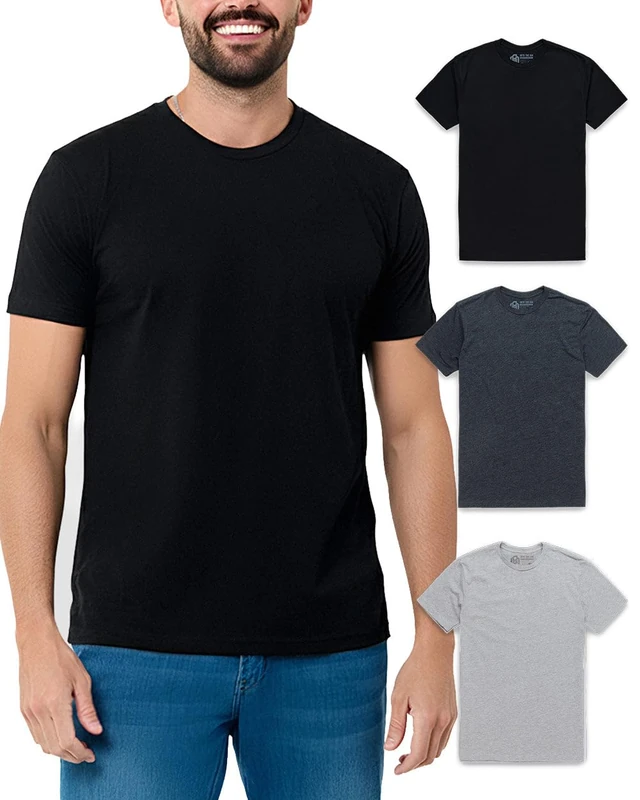 AM INTO The Mens T Shirt - Short Sleeve Crew Neck Soft Fitted Tees S - 4XL Fresh Classic Tshirts, 3-Pack Essential - Black/Charcoal/Grey, Large