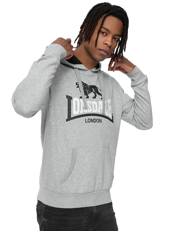 Lonsdale Men's Ullapool Hoodie, Marl Grey/Black/White, M - Image 1